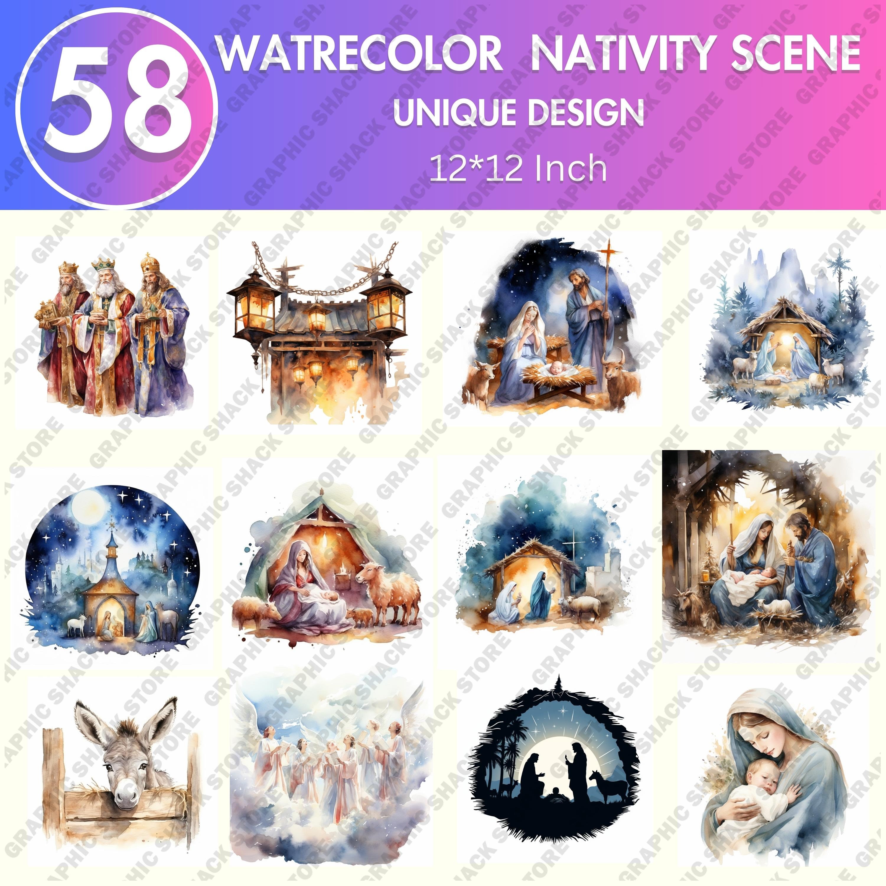 58 PNG Watercolor Nativity Scene Clipart | Manger Scene Clipart Bundle ...