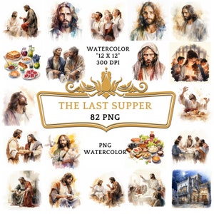 82 Watercolor The Last Supper Clipart | Christian Religious Bible Based Story For Scrapbooking, Junk journal Or Digital Printing