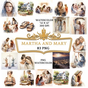 83 Watercolor Martha and Mary Clipart | Christian Religious Bible Based Story For Sublimation, Scrapbooking Junk journal Or Digital Printing