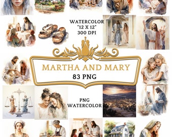 83 Clipart di Marta e Maria ad acquerello / Storia religiosa cristiana basata sulla Bibbia per sublimazione, scrapbooking, diario spazzatura o stampa digitale