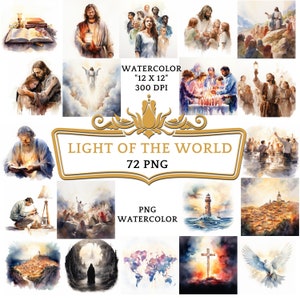 72 PNG Watercolor Light of the World Clipart | Christian Religious Bible Based Story For Sublimation, Sunday School Or Digital Print