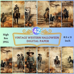 42 Vintage Western Halloween Digital Paper | Gruselige Seiten, Junk Journal, Scrapbooking, Kartenherstellung, Digitaler Download, Kommerzielle Nutzung