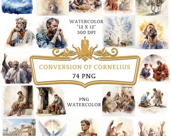 74 png-aquarelconversie van Cornelius-clipart| Christelijk-religieus op de bijbel gebaseerd verhaal voor sublimatie, scrapbooking of digitaal printen