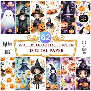 62 Watercolor Halloween Digital Paper | Spooky Pages, Download Junk Journal, Scrapbooking, Card Making, Digital Download, Commercial Use