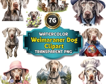 76 Watercolor Weimaraner Dog Cliparts, Elegant Canines Pack: Graceful and Lifelike Dog Illustrations for Pet Lovers, Art Projects & Decor