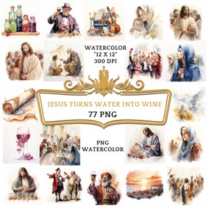 77 Watercolor Jesus Turns Water Into Wine Clipart |Christian Religious Bible Based Story For Scrapbooking, Junk journal Or Digital Printing