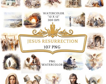 107 PNG Watercolor Jesus Resurrection Clip Art | Christian Religious Bible Based Story For Sublimation, Sunday School Or Digital Print