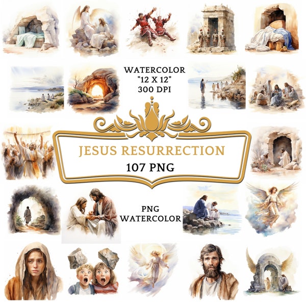 107 PNG Watercolor Jesus Resurrection Clip Art | Christian Religious Bible Based Story For Sublimation, Sunday School Or Digital Print