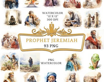 93 Watercolor PNG Prophet Jeremiah Clip Art | Christian Religious Bible Based Story For Scrapbooking, Junk journal Or Digital Printing