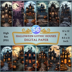 56 Halloween Gothic Houses Digital Paper | Gothic Junk Journal Pages, Scrapbook Paper Kit, Gothic Collage Sheets, Vintage Horror Backgrounds