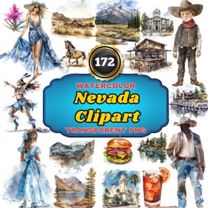 172 Watercolor Nevada Cliparts - Diverse Landscape and City Illustrations of Silver State Vistas for Art, Decor & Travel Projects