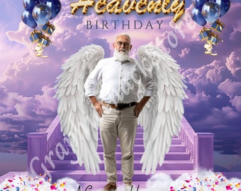 Happy Heavenly Birthday Memorial PNG, Angelic Remembrance: 2 Purple & Blue Sky Background 7 PNGs for Memorial, Rest in Peace And Tribute