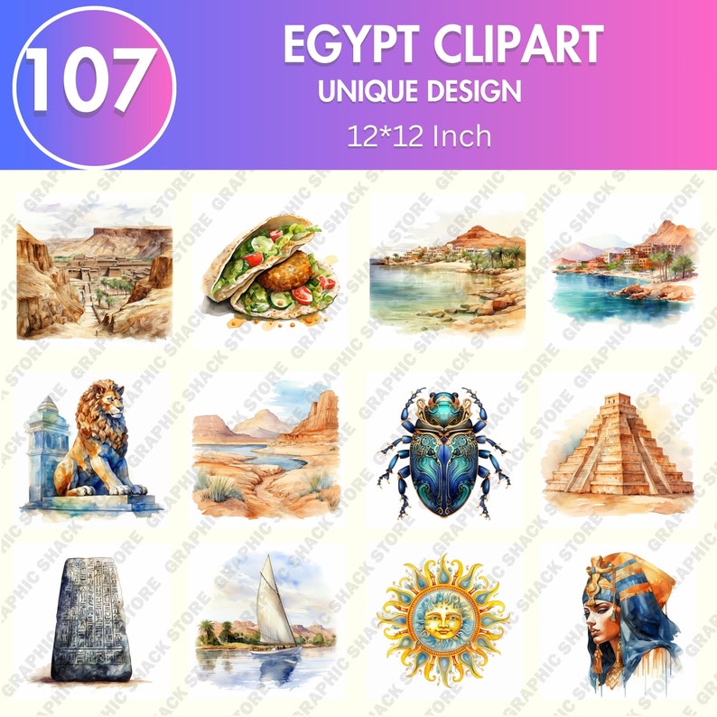 107 Watercolor Egypt PNG Clipart Bundle, Egypt Travel, Ancient Egyptian ...