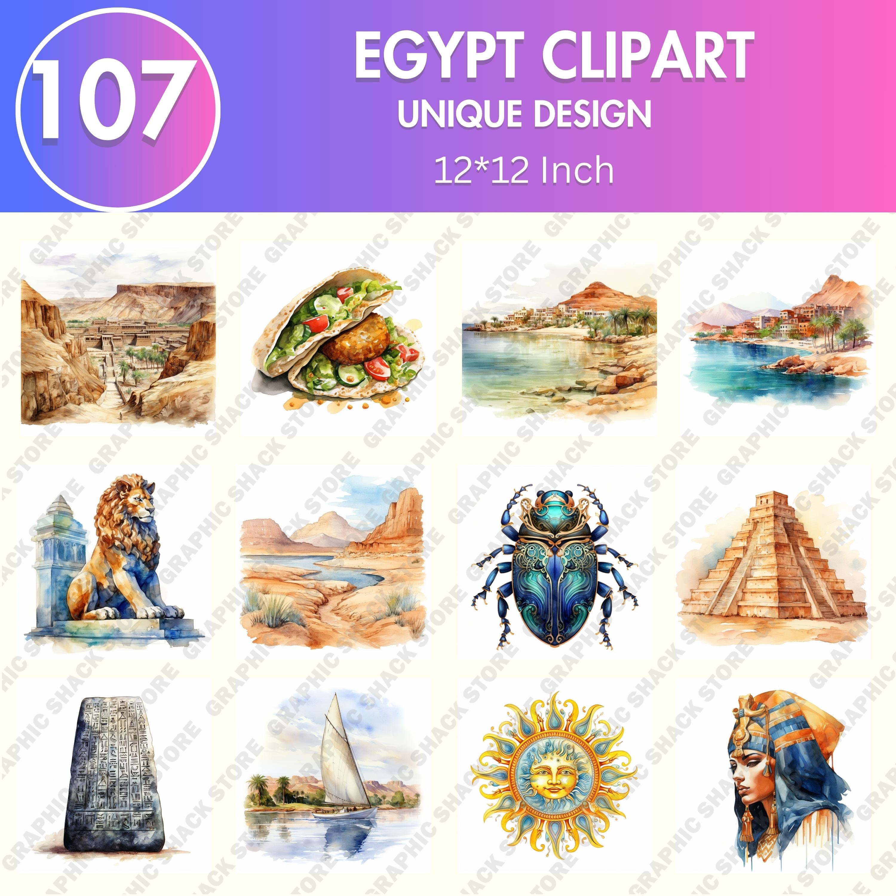 107 Watercolor Egypt PNG Clipart Bundle, Egypt Travel, Ancient Egyptian ...