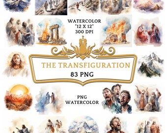83 Watercolor The Transfiguration Clipart | Christian Religious Bible Based Story For Scrapbooking, Junk journal Or Digital Printing