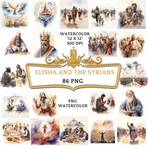 86 PNG Watercolor Elisha and the Syrians Clip Art | Christian Religious Bible Based Story For Scrapbooking, Junk journal Or Digital Printing