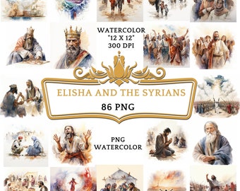 86 PNG Watercolor Elisha and the Syrians Clip Art | Christian Religious Bible Based Story For Scrapbooking, Junk journal Or Digital Printing