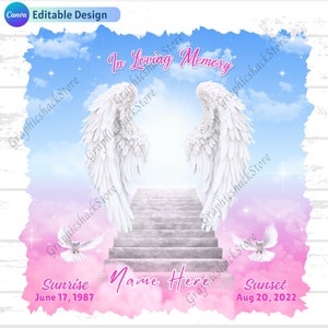 Purple Memorial RIP Background, Angel Wings PNG, Shirt Design Sublimation In Loving Memory Canva Template