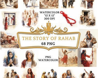68 Watercolor The Story of Rahab PNG Clip Art | Christian Religious Bible Based Story For Scrapbooking, Junk journal Or Digital Printing