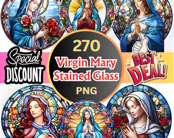 270 Virgin Mary Stained Glass Sublimation Design: PNG Praying Mother Mary Digital Clipart, Sublimation Wrap,  Printable Wall Art Creation
