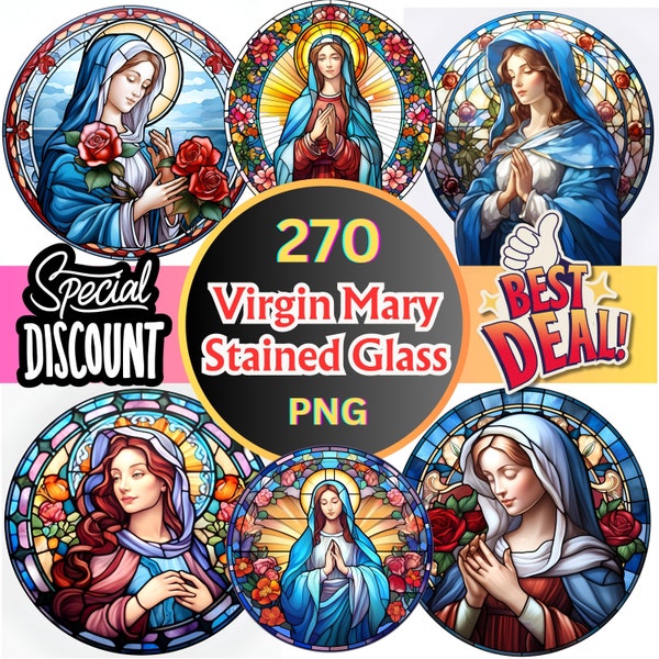 270 Virgin Mary Stained Glass Sublimation Design: PNG Praying Mother Mary Digital Clipart, Sublimation Wrap,  Printable Wall Art Creation