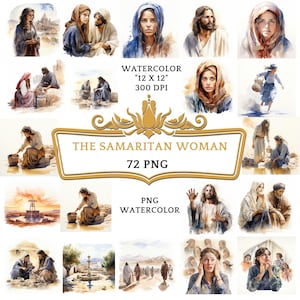 72 PNG Watercolor The Samaritan Woman Clip Art | Christian Religious Bible Based Story For Scrapbooking Junk journal Or Digital Printing
