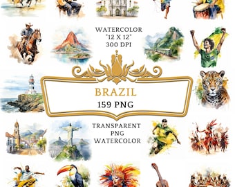 WaterColor Brazil Clipart | 159 Printable Medieval Latin American Png | Junk Journal, Paper Crafts Supplies, Travel Clipart Digital Download