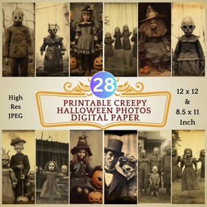 28 Printable Creepy Halloween Photos Digital Paper | Vintage Junk Journal Ephemera, Digital Scrapbook Kit, Wicca Collage Sheet, Grimoire BOS