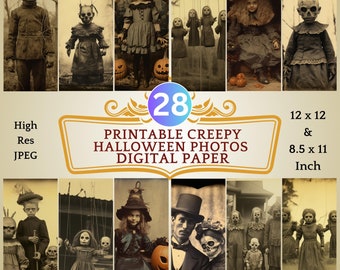 28 fotos de Halloween espeluznantes imprimibles papel digital / efímera de diario basura vintage, kit de álbum de recortes digital, hoja de collage Wicca, Grimoire BOS