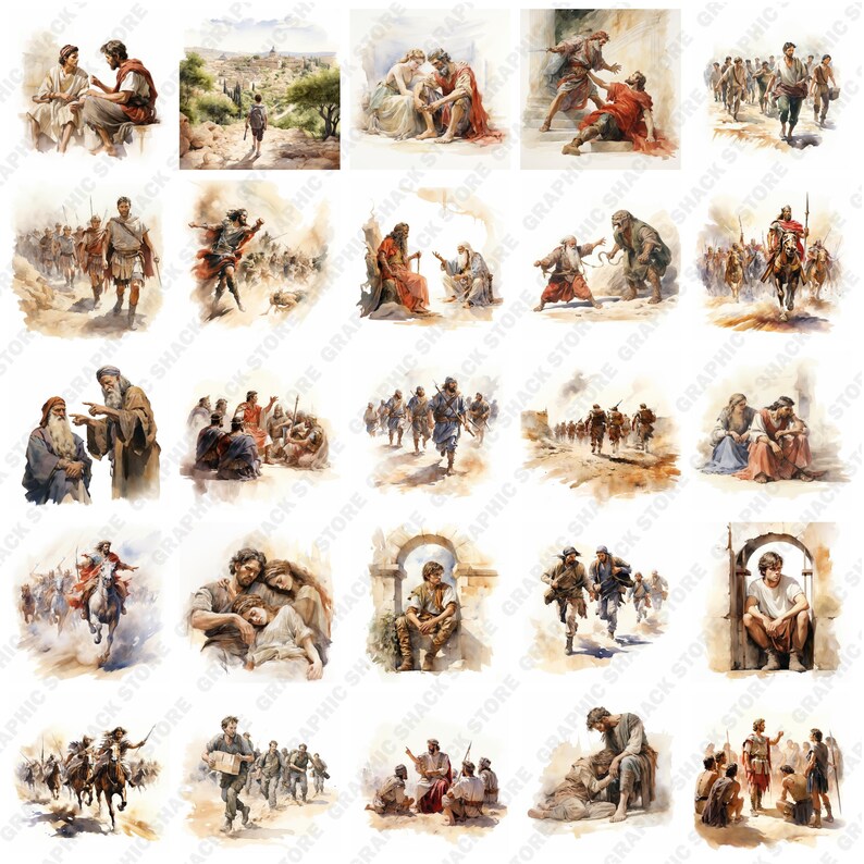 167 Watercolor Cliparts of Absalom's Rebellion, Ancient Conflicts ...