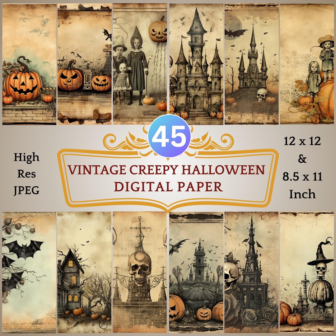 45 Vintage Creepy Halloween Digital Paper | Gothic Fairy Junk Journal ...