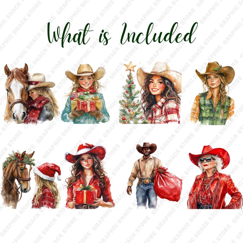 70x Western Christmas Clipart Bundle - Watercolor Wild West PNG, Cowboy ...