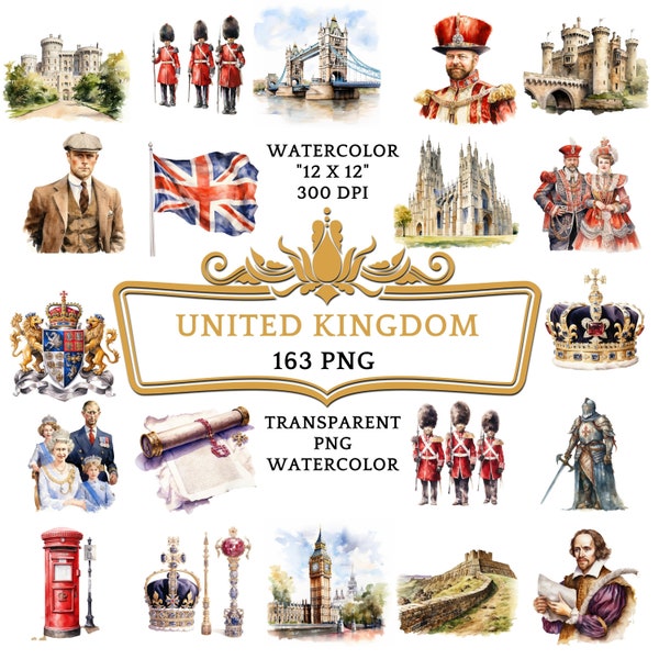 163 Watercolor United Kingdom PNG ClipArt Bundle, UK Summer Travel, Landmark Clip Art, British Vacation, Dream Travel Clipart Commercial Use