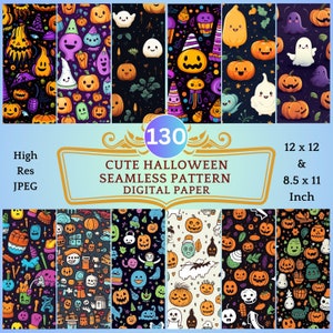 130 Cute Halloween Seamless Pattern Digital Paper | Trick or Treat Scrapbook Papers, Boo Wallpaper, Halloween, Spooky Background