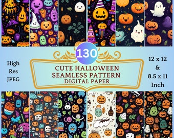 130 Cute Halloween Seamless Pattern Digital Paper | Trick or Treat Scrapbook Papers, Boo Wallpaper, Halloween, Spooky Background