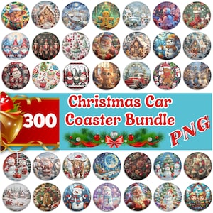 300 wzorów podstawek świątecznych w kształcie samochodów – świąteczny zestaw do sublimacji i personalizacji prezentów, natychmiastowe pobranie pliku PNG