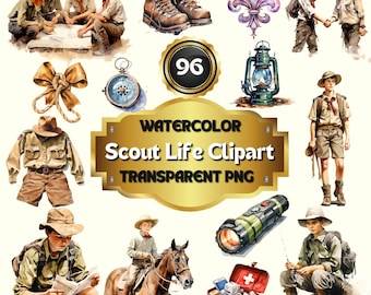 96 Watercolor Scout Life Clipart | Boy & Girl Scout PNG Clipart, Camping Clipart, Summer Clipart, Outdoor Clipart, Campfire, Commercial Use.