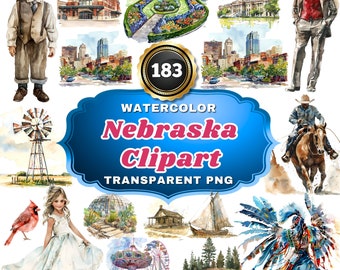 183 Watercolor Nebraska Cliparts - Heartland Harmony 's Captivating Rural and Urban Illustrations for Art, Decor & Educational Materials