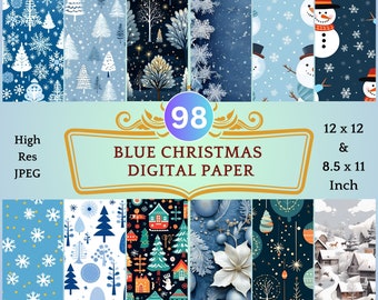 98 Blue Christmas Digital Paper Pack: Pastel Holiday Ephemera, Enchanting Noel Xmas Designs for Junk Journals, Scrapbooking, and Card Making