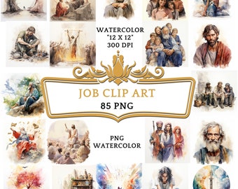 85 PNG Watercolor Job Clip Art | Christian Religious Bible Based Story For Sublimation  Scrapbooking, Junk journal Or Digital Printing