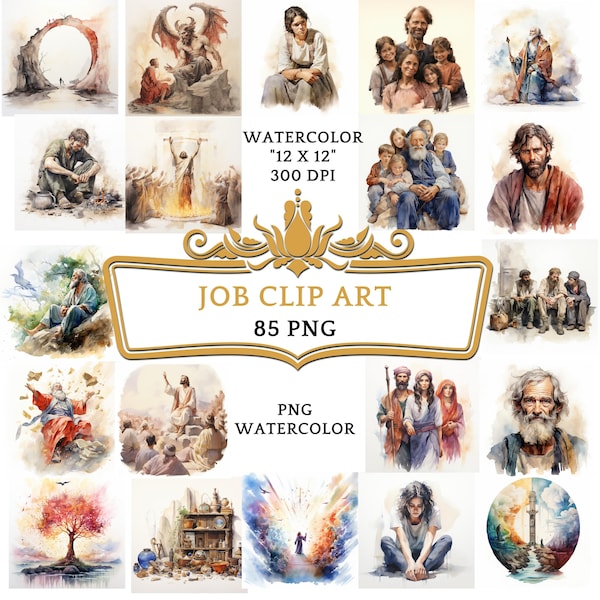 85 PNG Watercolor Job Clip Art | Christian Religious Bible Based Story For Sublimation  Scrapbooking, Junk journal Or Digital Printing