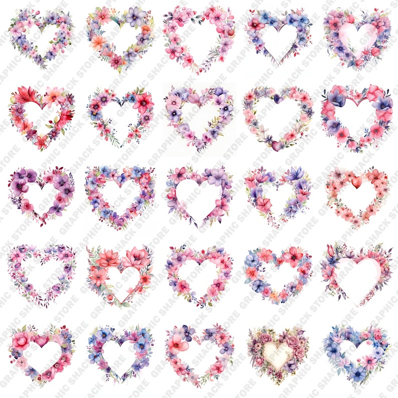 75 Watercolor Heart Frame Clipart PNG, Valentine's Heart Wreath Clipart ...