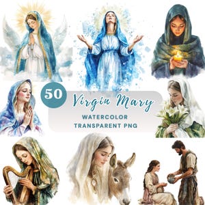 50+ Virgin Mary Clipart PNG Bundle, Catholic Religious Illustration Set, Holy Mother of Jesus, Transparent Background, Digital Download