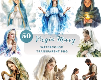 50+ Virgin Mary Clipart PNG Bundle, Catholic Religious Illustration Set, Holy Mother of Jesus, Transparent Background, Digital Download