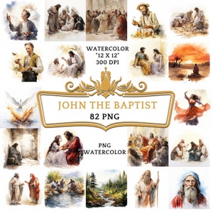 82 PNG Watercolor John The Baptist Clipart, Christian Religious Bible Based Story For Sublimation, Sunday School Digital Print, Scrapbooking
