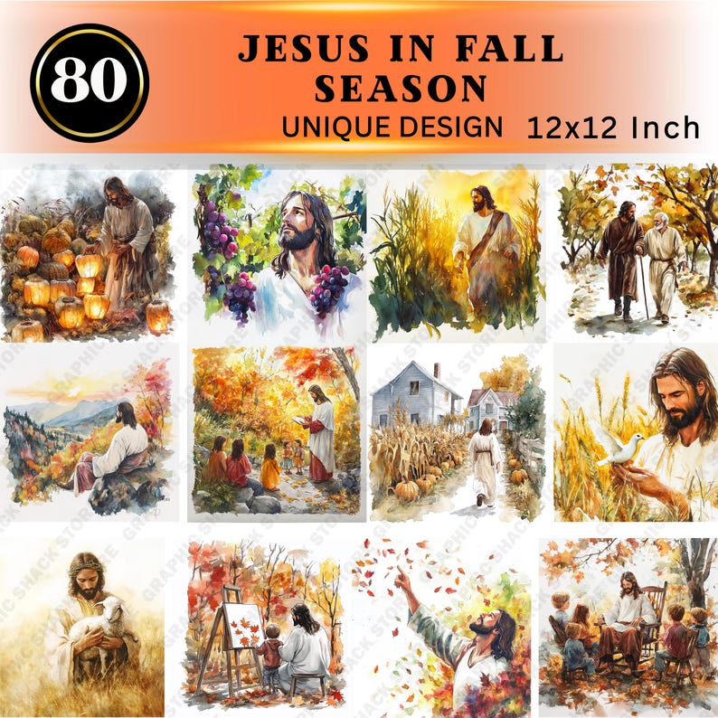 Jesus In Fall 80x Jesus in Fall Season PNG Bundle, Autumn Christian Clipart ...