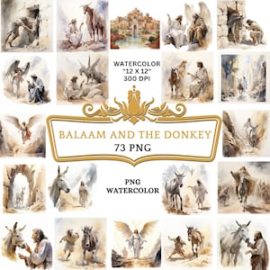 73 PNG Watercolor Balaam And the Donkey Clip Art | Christian Religious Bible Based Story For Scrapbooking, Junk journal Or Digital Printing
