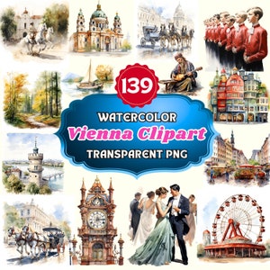 139 Watercolor Vienna PNG ClipArt Bundle, Vienna Summer Travel Clip Art, Austria Vacation, Dream Travel Clipart, Commercial Use