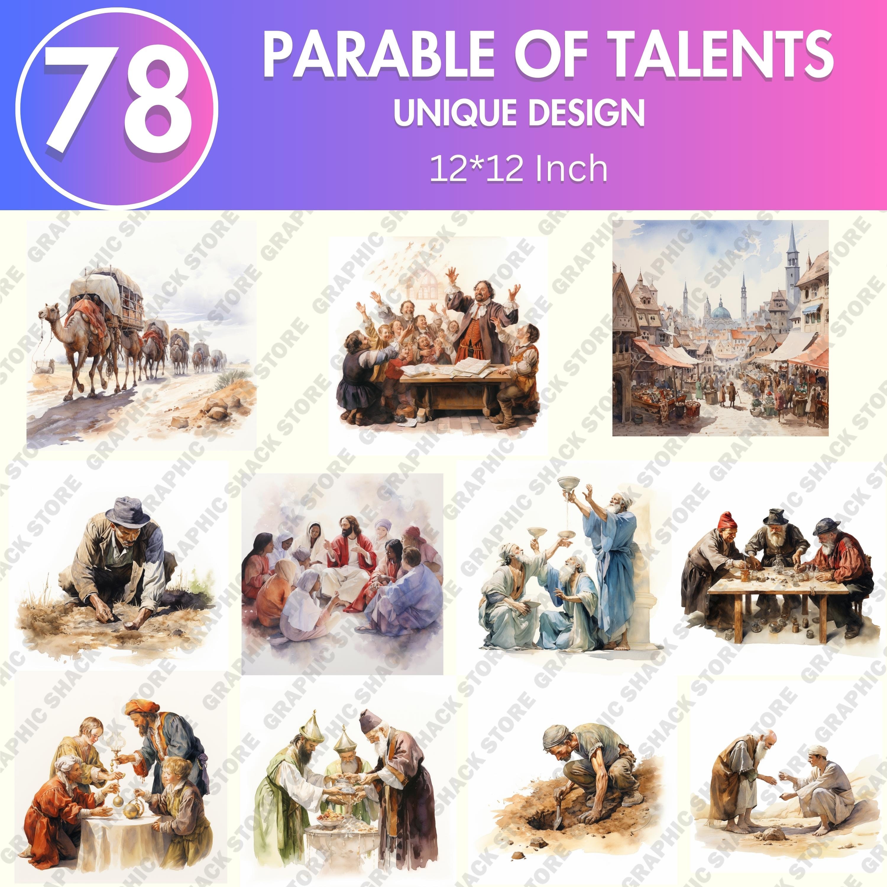 78 PNG Watercolor Parable of Talents Clip Art Christian Religious Bible ...