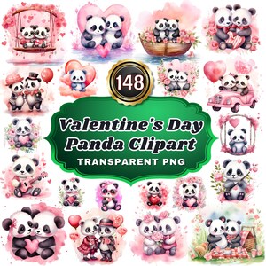 Panda Love Fest : 148 cliparts de panda à l'aquarelle pour la Saint-Valentin - Illustrations de panda mignonnes et ludiques pour l'artisanat, les cartes et la décoration romantiques